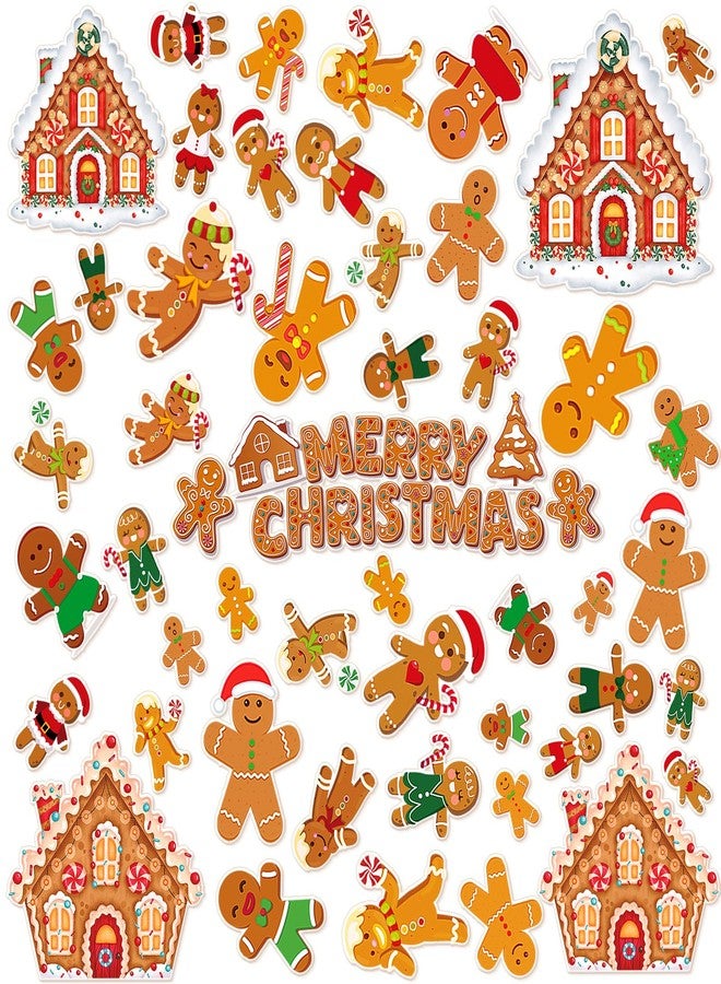Tellingyou 56 Pcs Christmas Thick Gel Clings Cartoon Gingerbread Man Candy House Window Clings Decals Window Gel Decals Christmas Decorations for Home Classroom Nursery Xmas Party Supplies Gift - Image 1